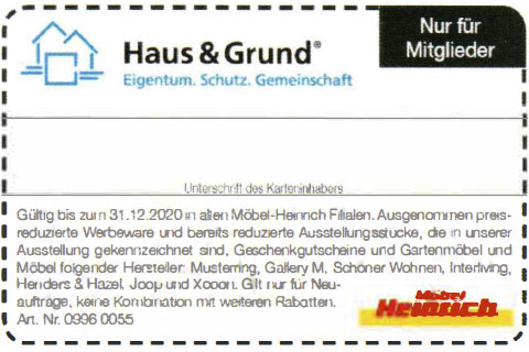 Möbel Heinrich Partnercard über Haus und Grund Burgdorf und Umgebung e. V. 